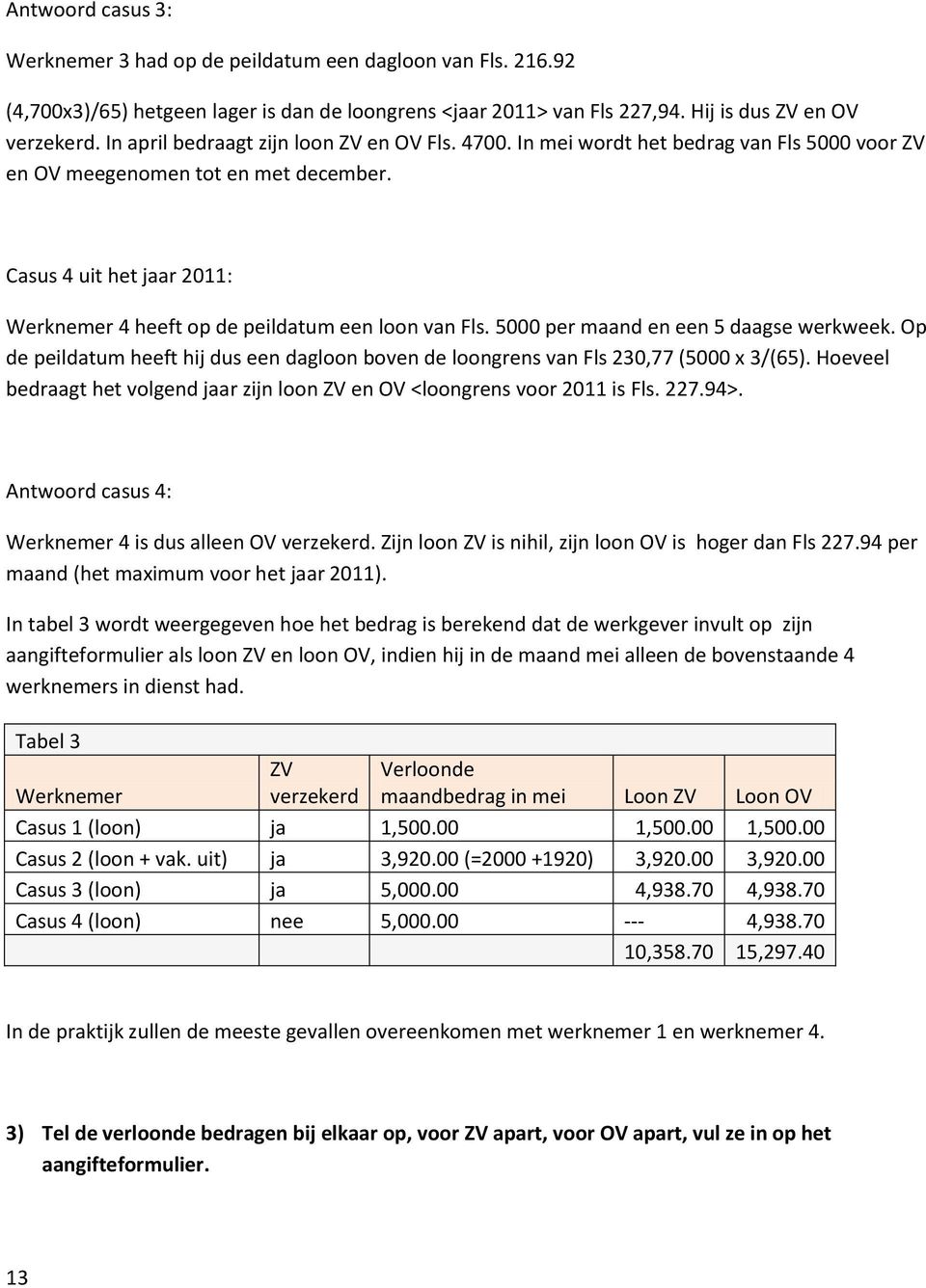 Casus 4 uit het jaar 2011: Werknemer 4 heeft op de peildatum een loon van Fls. 5000 per maand en een 5 daagse werkweek.