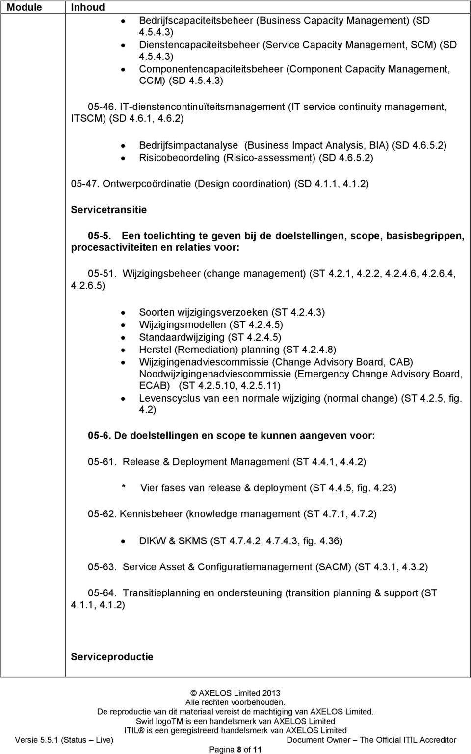 6.5.2) 05-47. Ontwerpcoördinatie (Design coordination) (SD 4.1.1, 4.1.2) Servicetransitie 05-5.