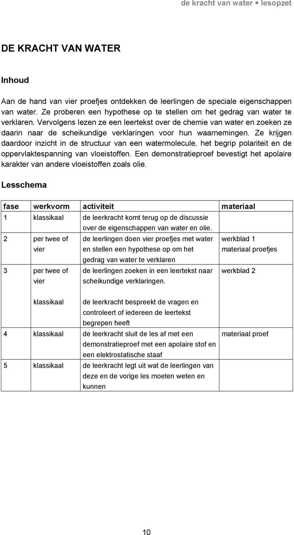 Vervolgens lezen ze een leertekst over de chemie van water en zoeken ze daarin naar de scheikundige verklaringen voor hun waarnemingen.