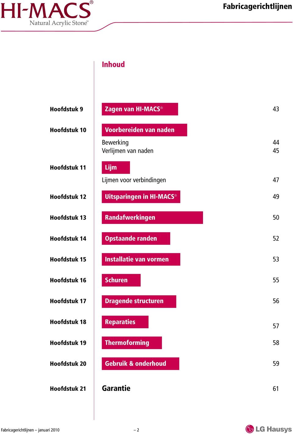 randen 52 Hoofdstuk 15 Installatie van vormen 53 Hoofdstuk 16 Schuren 55 Hoofdstuk 17 Dragende structuren 56 Hoofdstuk 18