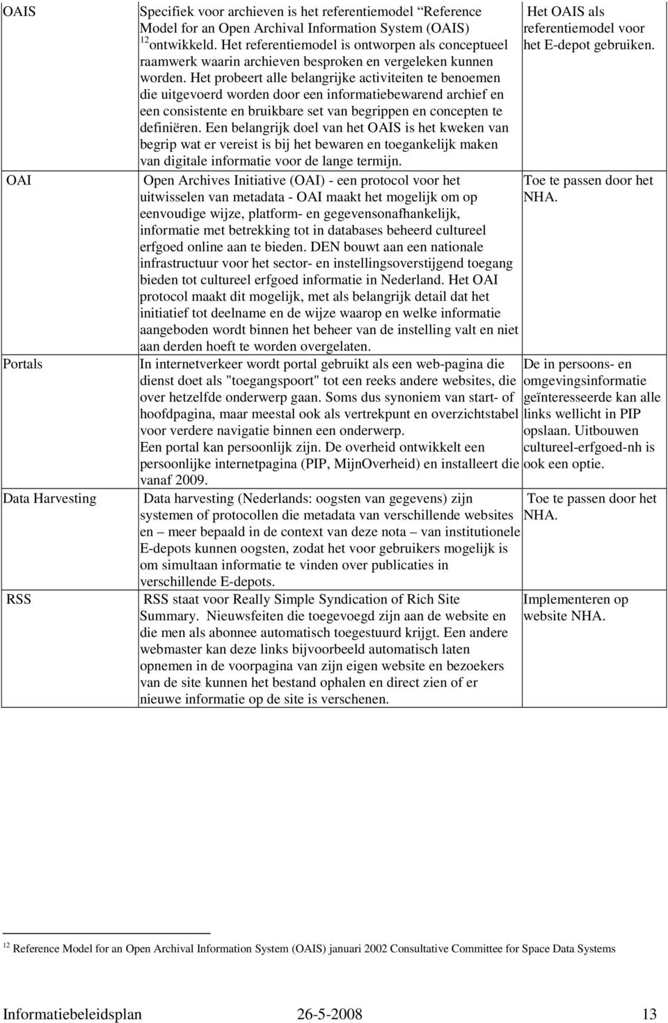 Het probeert alle belangrijke activiteiten te benoemen die uitgevoerd worden door een informatiebewarend archief en een consistente en bruikbare set van begrippen en concepten te definiëren.