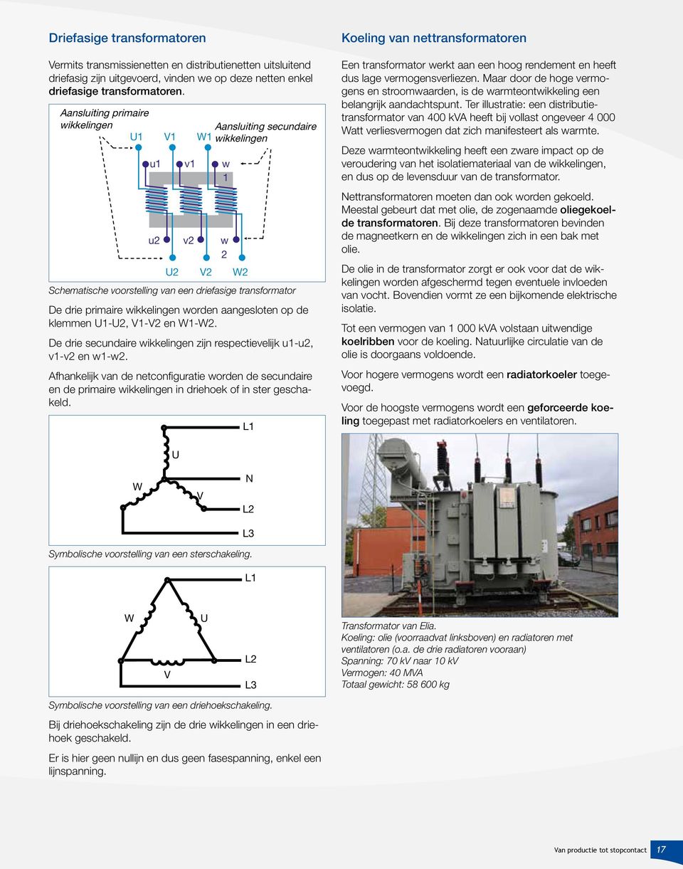 worden aangesloten op de klemmen U1-U2, V1-V2 en W1-W2. De drie secundaire wikkelingen zijn respectievelijk u1-u2, v1-v2 en w1-w2.