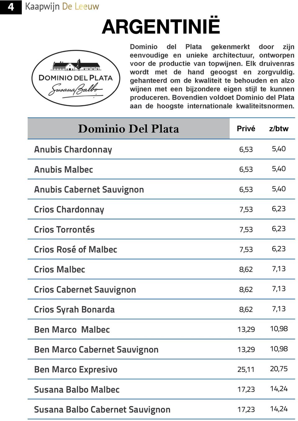 Bovendien voldoet Dominio del Plata aan de hoogste internationale kwaliteitsnormen.