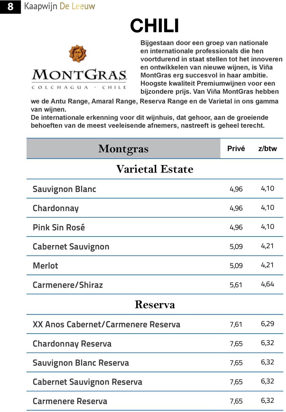 Van Viña MontGras hebben we de Antu Range, Amaral Range, Reserva Range en de Varietal in ons gamma van wijnen.