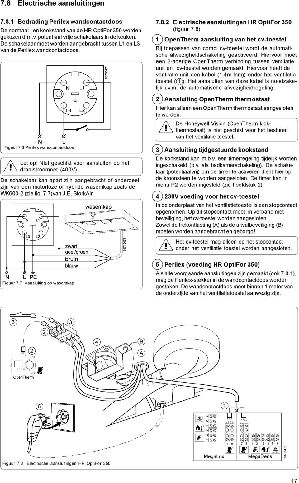 8) 1 OpenTherm aansluiting van het cv-toestel Bij toepassen van combi cv-toestel wordt de automatische afwezigheidschakeling geactiveerd.