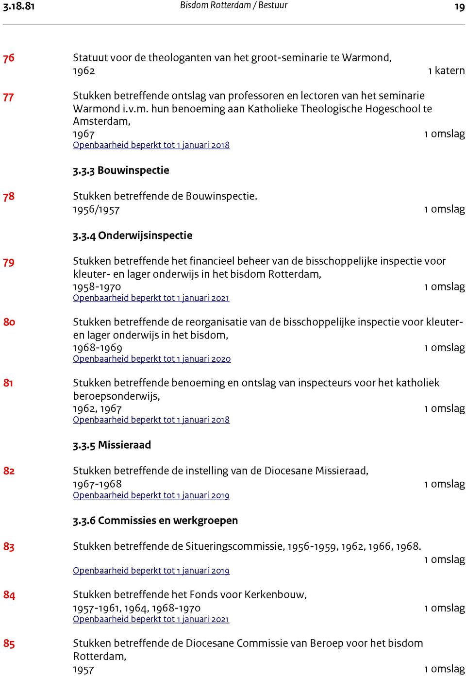 3.4 Onderwijsinspectie 79 Stukken betreffende het financieel beheer van de bisschoppelijke inspectie voor kleuter- en lager onderwijs in het bisdom Rotterdam, 1958-1970 80 Stukken betreffende de