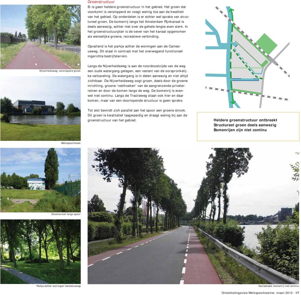 In het groenstructuurplan is de oever van het kanaal opgenomen als wenselijke groene, recreatieve verbinding. Opvallend is het parkje achter de woningen aan de Cartesiusweg.