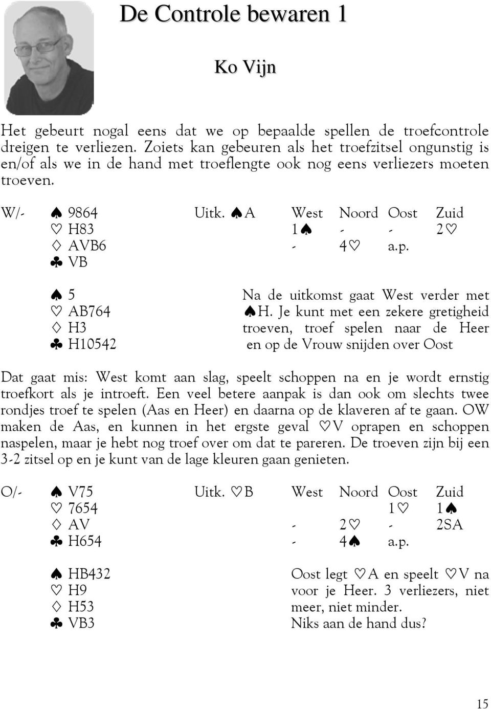 ^A West Noord Oost Zuid # H83 1^ - - 2# @ AVB6-4# a.p. ~ VB ^ 5 Na de uitkomst gaat West verder met # AB764 ^H.