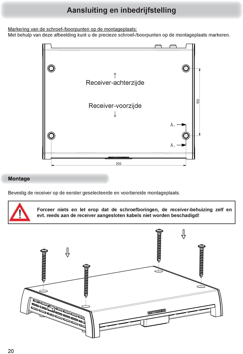 Receiver-achterzijde Receiver-voorzijde Bevestig de receiver op de eerster geselecteerde en voorbereide