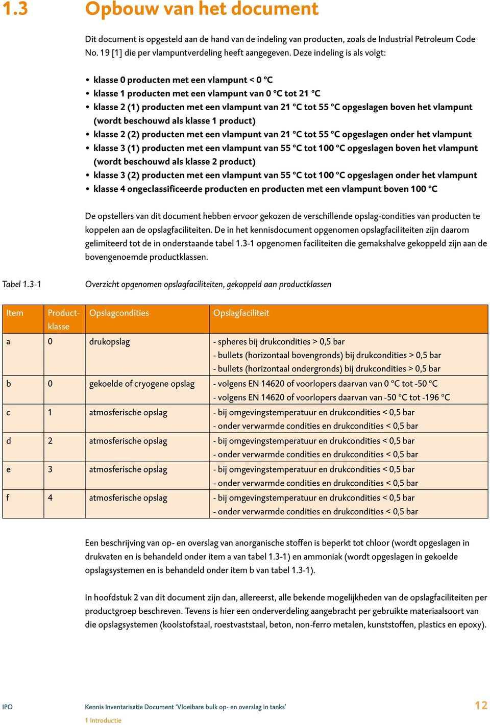 boven het vlampunt (wordt beschouwd als klasse 1 product) klasse 2 (2) producten met een vlampunt van 21 ºC tot 55 ºC opgeslagen onder het vlampunt klasse 3 (1) producten met een vlampunt van 55 ºC