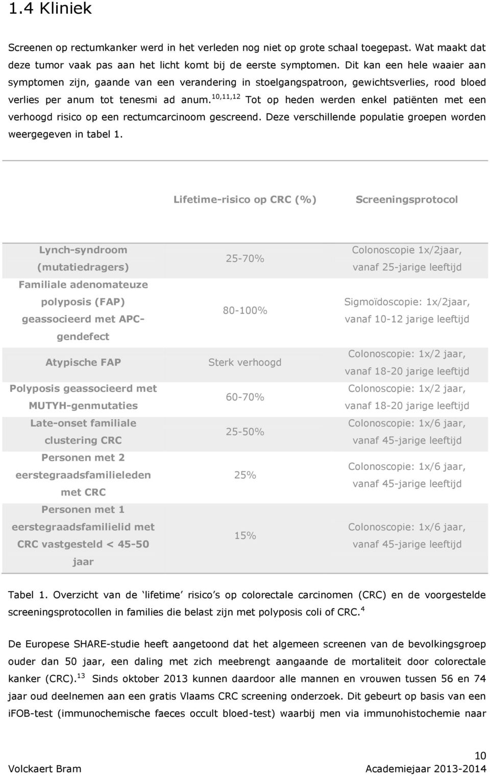 10,11,12 Tot op heden werden enkel patiënten met een verhoogd risico op een rectumcarcinoom gescreend. Deze verschillende populatie groepen worden weergegeven in tabel 1.