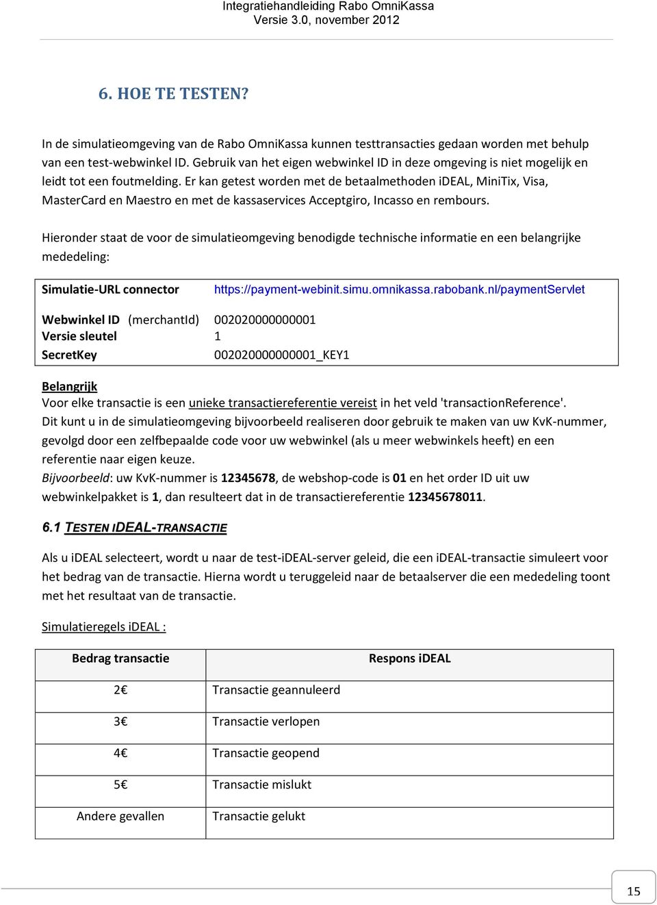 Er kan getest worden met de betaalmethoden ideal, MiniTix, Visa, MasterCard en Maestro en met de kassaservices Acceptgiro, Incasso en rembours.