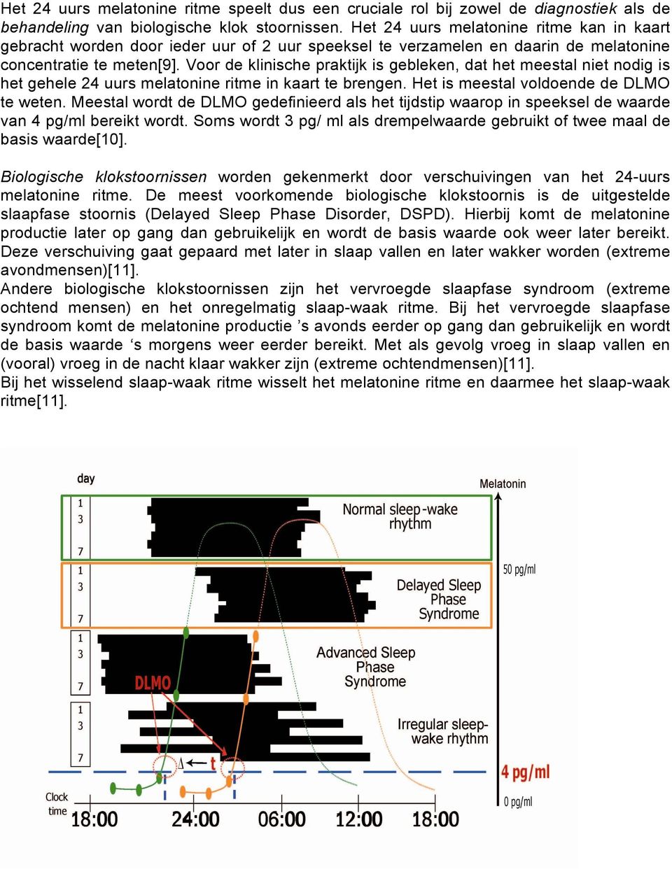 Voor de klinische praktijk is gebleken, dat het meestal niet nodig is het gehele 24 uurs melatonine ritme in kaart te brengen. Het is meestal voldoende de DLMO te weten.