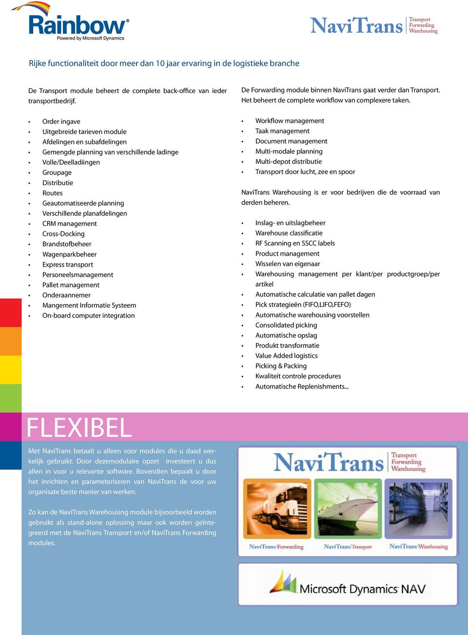 Verschillende planafdelingen CRM management Cross-Docking Brandstofbeheer Wagenparkbeheer Express transport Personeelsmanagement Pallet management Onderaannemer Mangement Informatie Systeem On-board