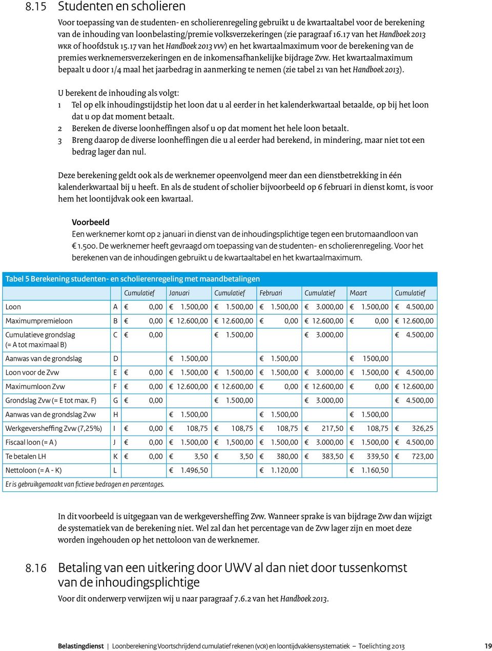 17 van het Handboek 2013 VVV) en het kwartaalmaximum voor de berekening van de premies werknemersverzekeringen en de inkomensafhankelijke bijdrage Zvw.