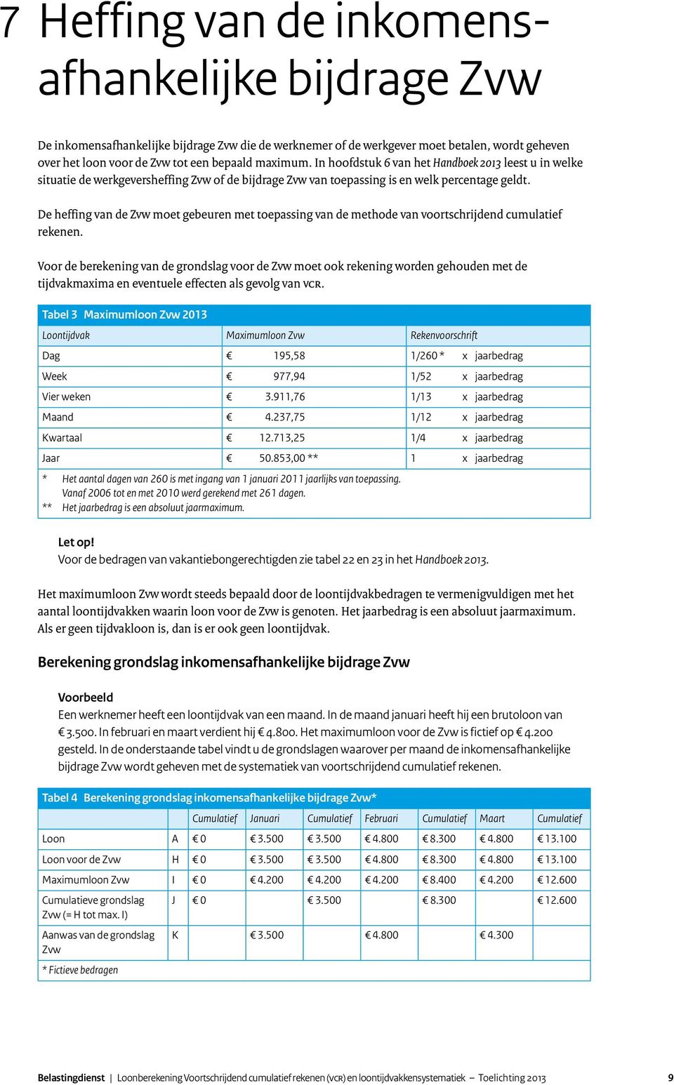 De heffing van de Zvw moet gebeuren met toepassing van de methode van voortschrijdend cumulatief rekenen.