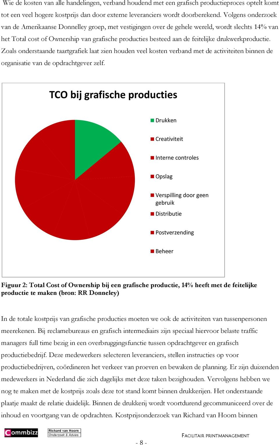 drukwerkproductie. Zoals onderstaande taartgrafiek laat zien houden veel kosten verband met de activiteiten binnen de organisatie van de opdrachtgever zelf.