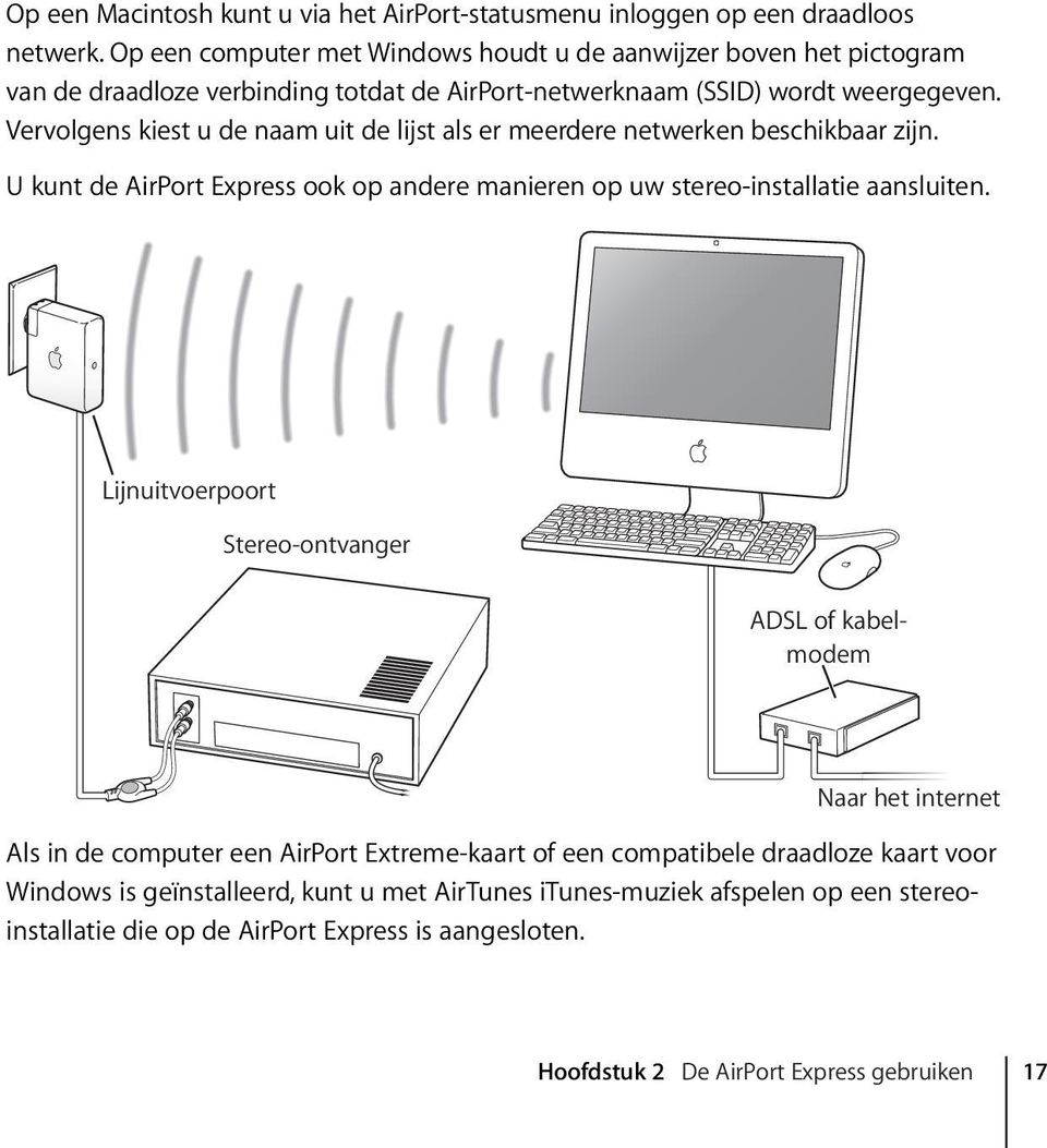 Vervolgens kiest u de naam uit de lijst als er meerdere netwerken beschikbaar zijn. U kunt de AirPort Express ook op andere manieren op uw stereo-installatie aansluiten.