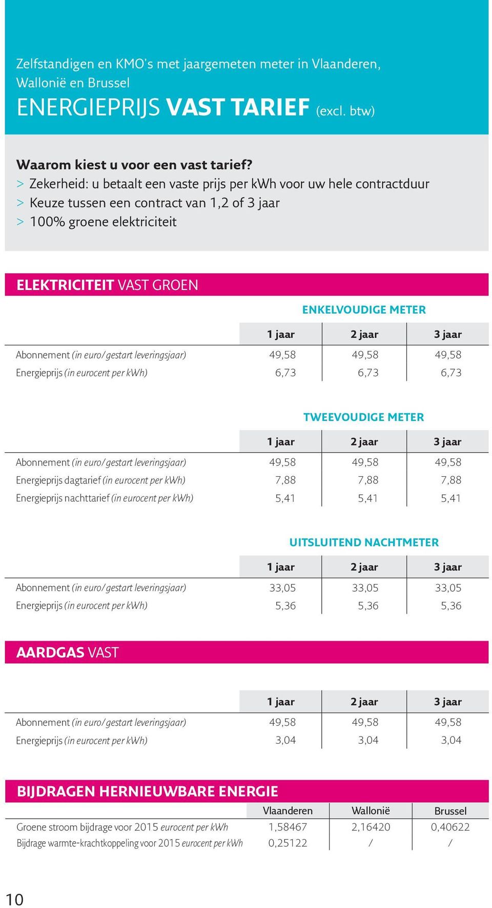 jaar 49,58 6,73 49,58 49,58 6,73 6,73 TWEEVOUDIGE METER 1 jaar 2 jaar 3 jaar Energieprijs dagtarief (in ) Energieprijs nachttarief (in ) 49,58 49,58 49,58 7,88 7,88 7,88 5,41 5,41 5,41 UITSLUITEND