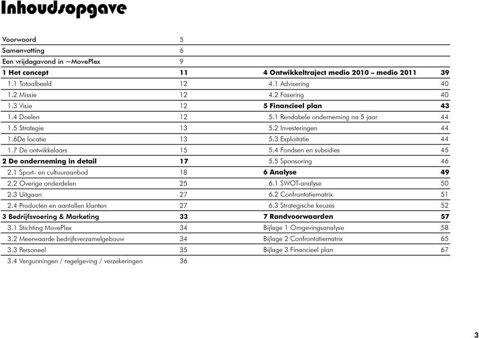 1 Stichting MovePlex 34 3.2 Meerwaarde bedrijfsverzamelgebouw 34 3.3 Personeel 35 3.4 Vergunningen / regelgeving / verzekeringen 36 4 Ontwikkeltraject medio 2010 medio 2011 39 4.1 Advisering 40 4.