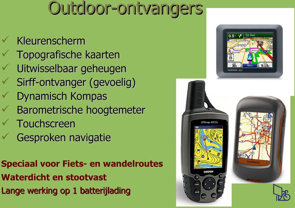 hoogtemeter Touchscreen Gesproken navigatie Speciaal voor Fiets- en