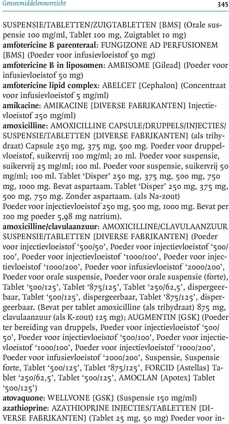 mg/ml) amikacine: AMIKACINE [DIVERSE FABRIKANTEN] Injectievloeistof 250 mg/ml) amoxicilline: AMOXICILLINE CAPSULE/DRUPPELS/INJECTIES/ SUSPENSIE/TABLETTEN [DIVERSE FABRIKANTEN] (als trihydraat)