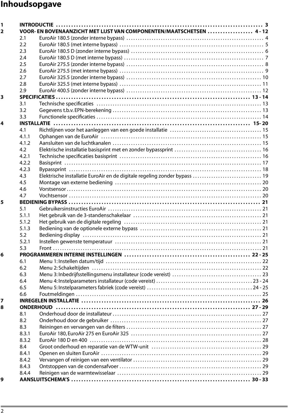 3 EuroAir 180.5 D (zonder interne bypass).......................................................... 6 2.4 EuroAir 180.5 D (met interne bypass)............................................................. 7 2.