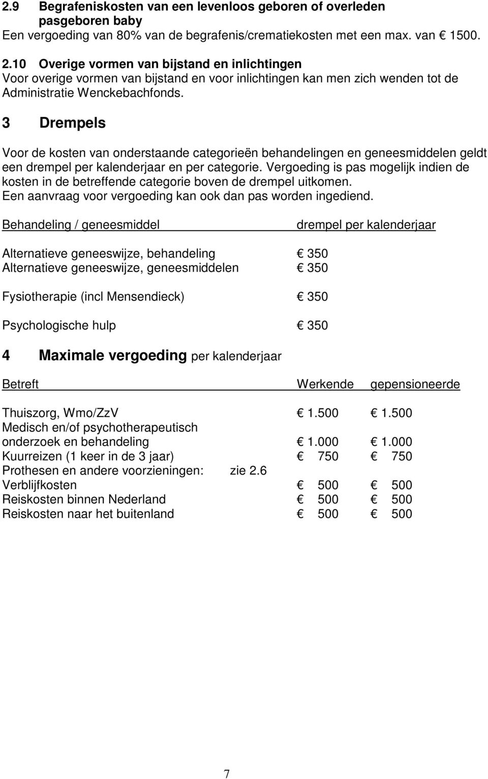 3 Drempels Voor de kosten van onderstaande categorieën behandelingen en geneesmiddelen geldt een drempel per kalenderjaar en per categorie.