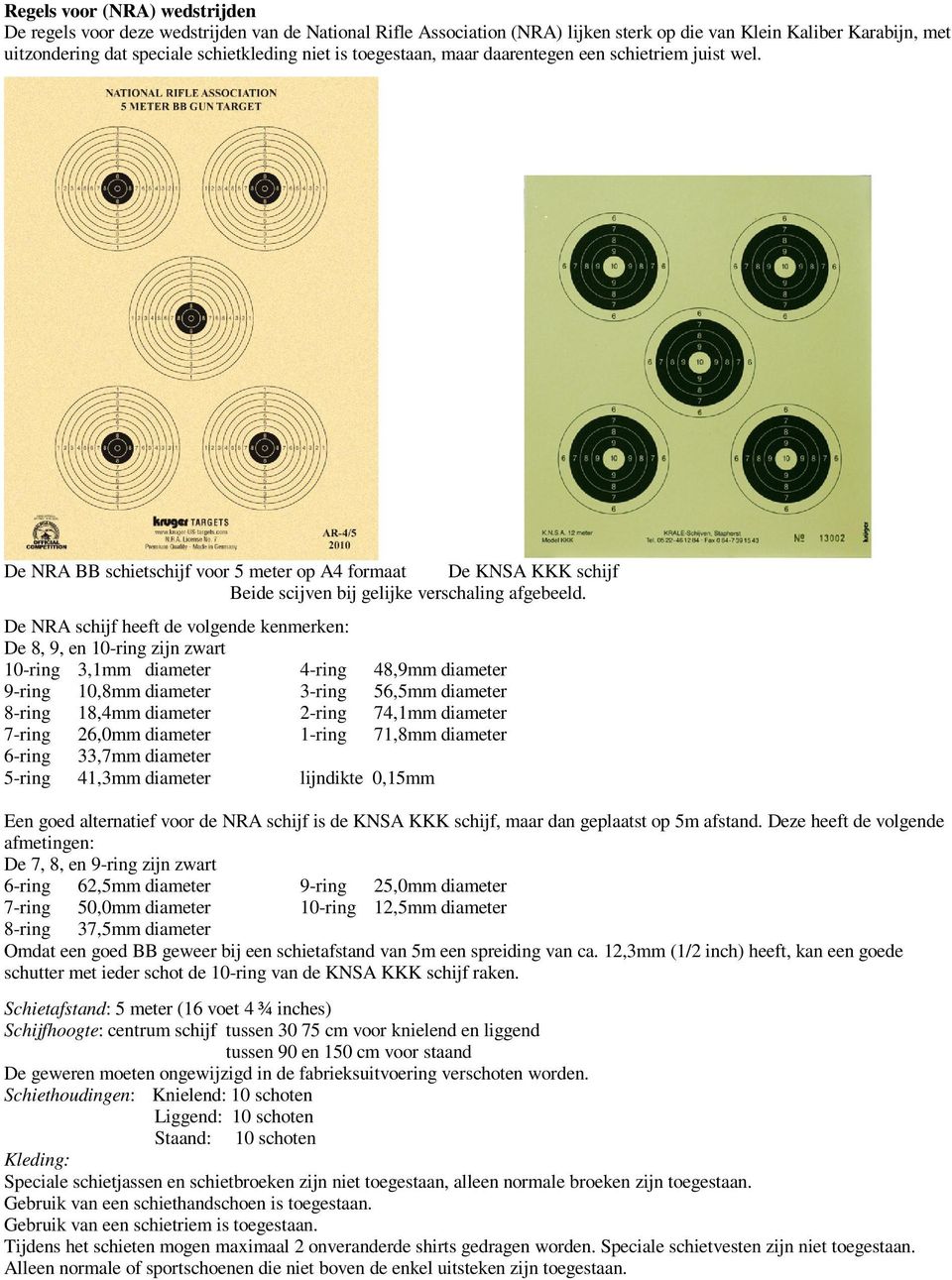De NRA schijf heeft de volgende kenmerken: De 8, 9, en 10-ring zijn zwart 10-ring 3,1mm diameter 4-ring 48,9mm diameter 9-ring 10,8mm diameter 3-ring 56,5mm diameter 8-ring 18,4mm diameter 2-ring