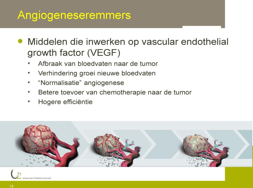 de tumor Verhindering groei nieuwe bloedvaten Normalisatie