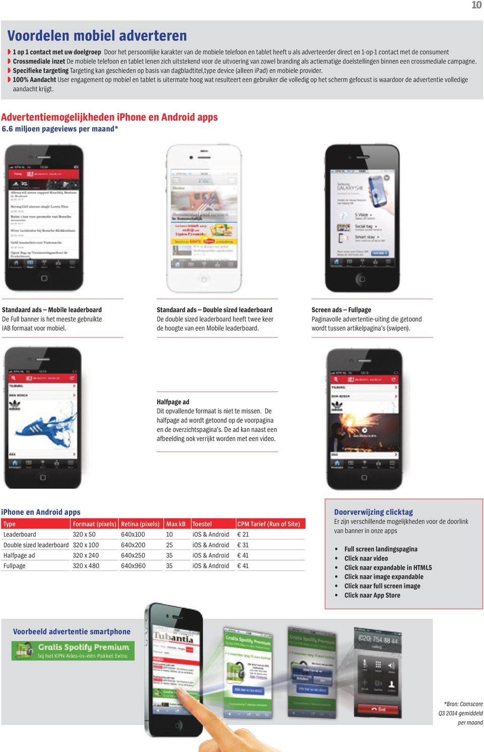 w Specifieke targeting Targeting kan geschieden op basis van dagbladtitel,type device (alleen ipad) en mobiele provider.