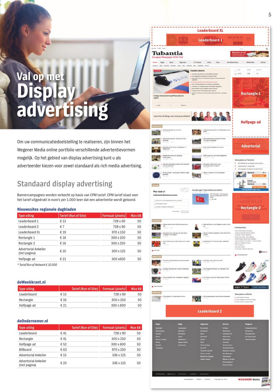 Advertorial Standaard display advertising Bannercampagnes worden verkocht op basis van CPM tarief. CPM tarief staat voor het tarief uitgedrukt in euro s per 1.