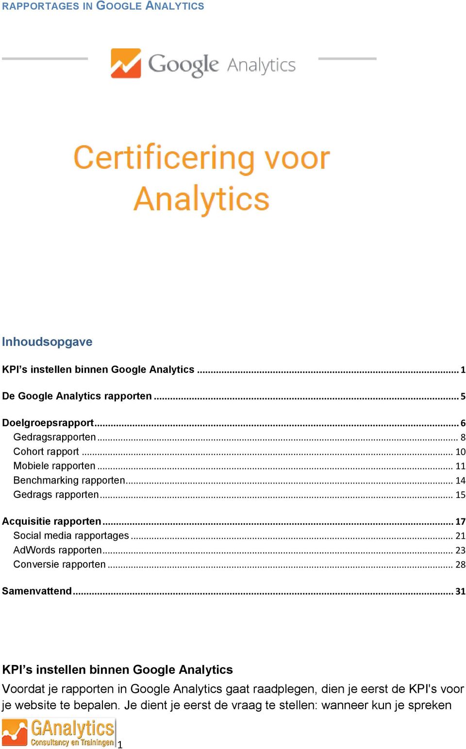 .. 17 Social media rapportages... 21 AdWords rapporten... 23 Conversie rapporten... 28 Samenvattend.