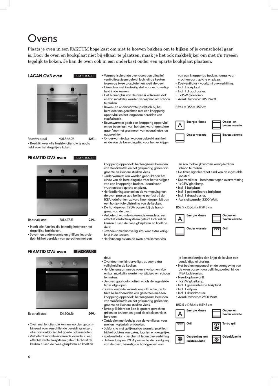LAGAN OV3 oven STANDAARD Roestvrij staal 901.522.06 125.- Beschikt over alle basisfuncties die je nodig hebt voor het dagelijkse koken.