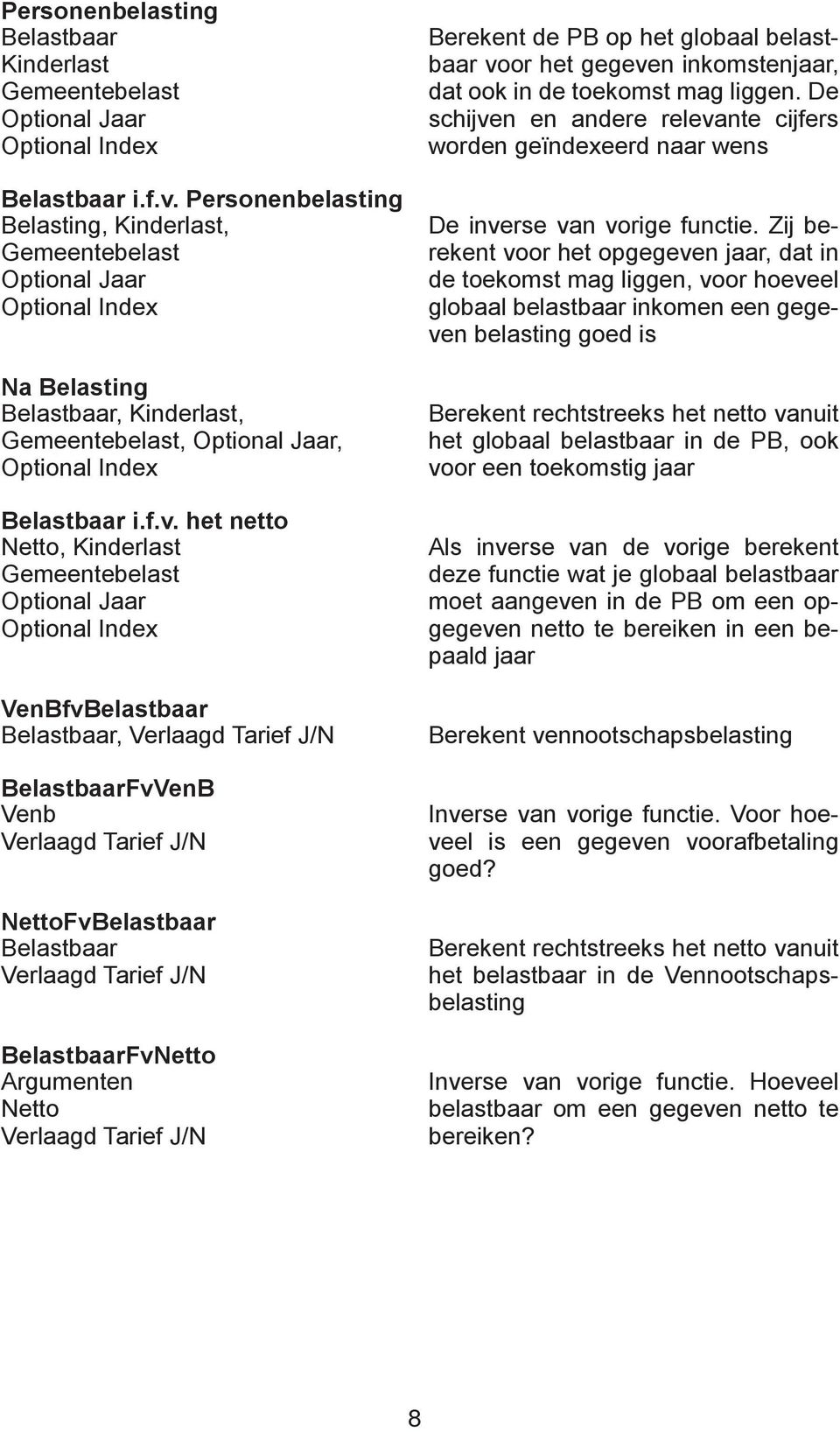 het netto Netto, Kinderlast Gemeentebelast Optional Jaar Optional Index VenBfvBelastbaar Belastbaar, Verlaagd Tarief J/N BelastbaarFvVenB Venb Verlaagd Tarief J/N NettoFvBelastbaar Belastbaar