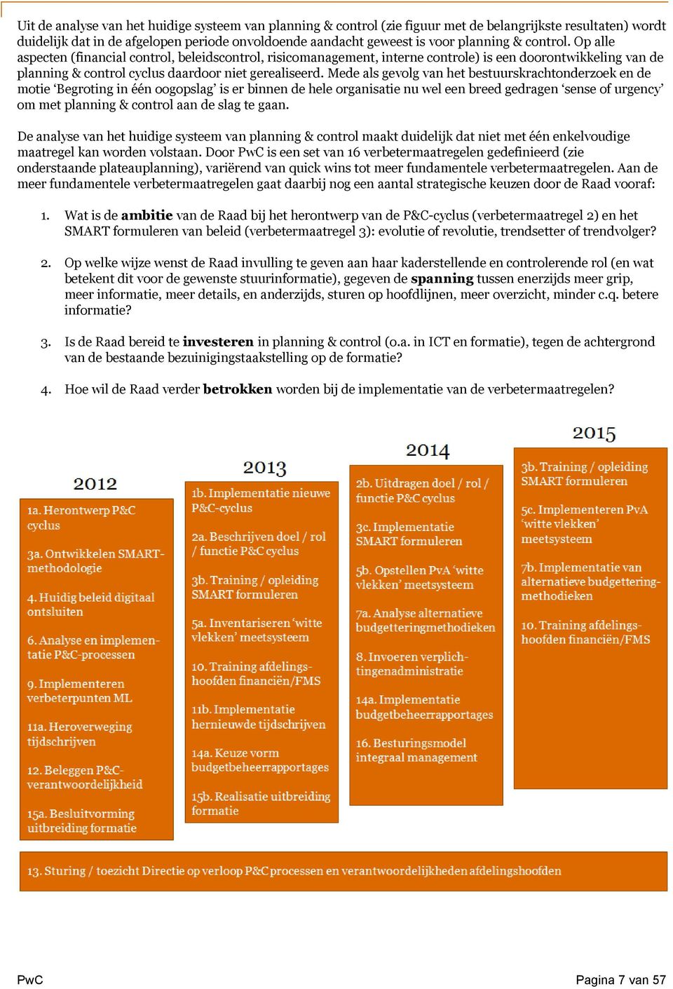 Mede als gevolg van het bestuurskrachtonderzoek en de motie Begroting in één oogopslag is er binnen de hele organisatie nu wel een breed gedragen sense of urgency om met planning & control aan de