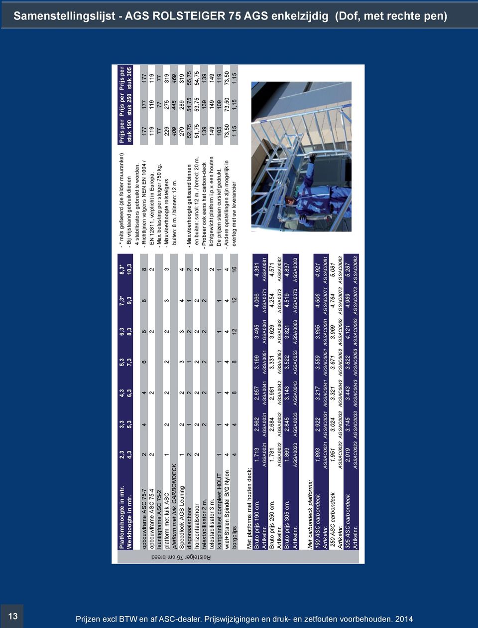 4,3 5,3 6,3 7,3 8,3 9,3 10,3 - Bij vrijstaand gebruik dienen stuk 190 stuk 250 stuk 305 4 stabilisators gebruikt te worden.