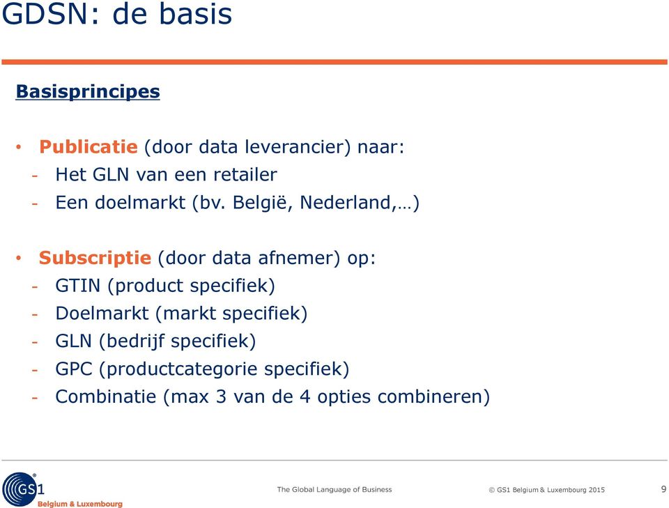 België, Nederland, ) Subscriptie (door data afnemer) op: GTIN (product specifiek)