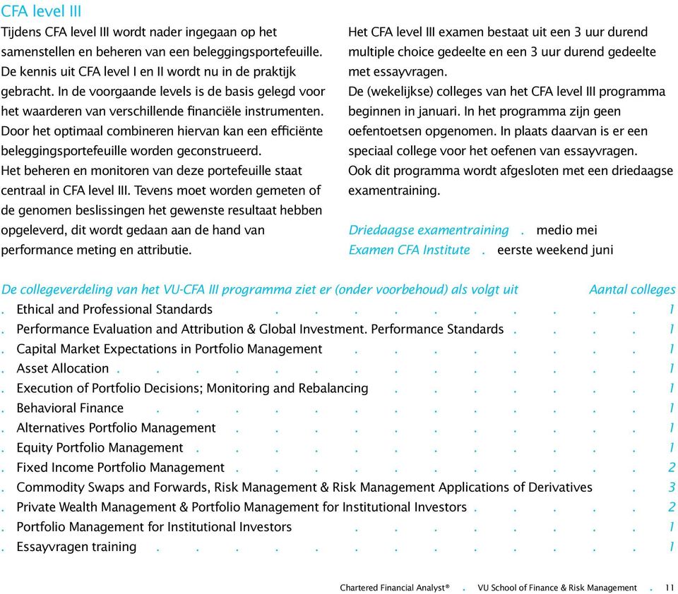 Door het optimaal combineren hiervan kan een efficiënte beleggingsportefeuille worden geconstrueerd. Het beheren en monitoren van deze portefeuille staat centraal in CFA level III.