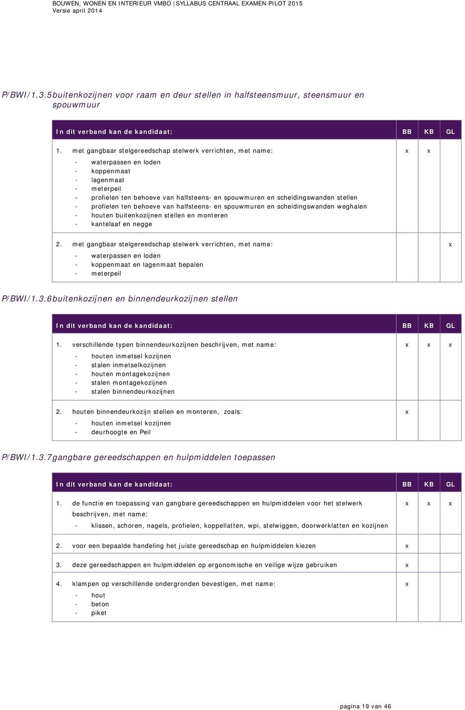 stellen - profielen ten behoeve van halfsteens- en spouwmuren en scheidingswanden weghalen - houten buitenkozijnen stellen en monteren - kantelaaf en negge 2.