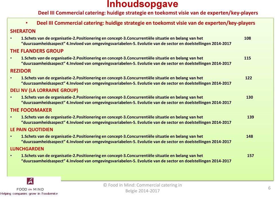 Evolutie van de sector en doelstellingen 2014-2017 THE FLANDERS GROUP 1.Schets van de organisatie-2.positionering en concept-3.concurrentiële situatie en belang van het 115 duurzaamheidsaspect 4.