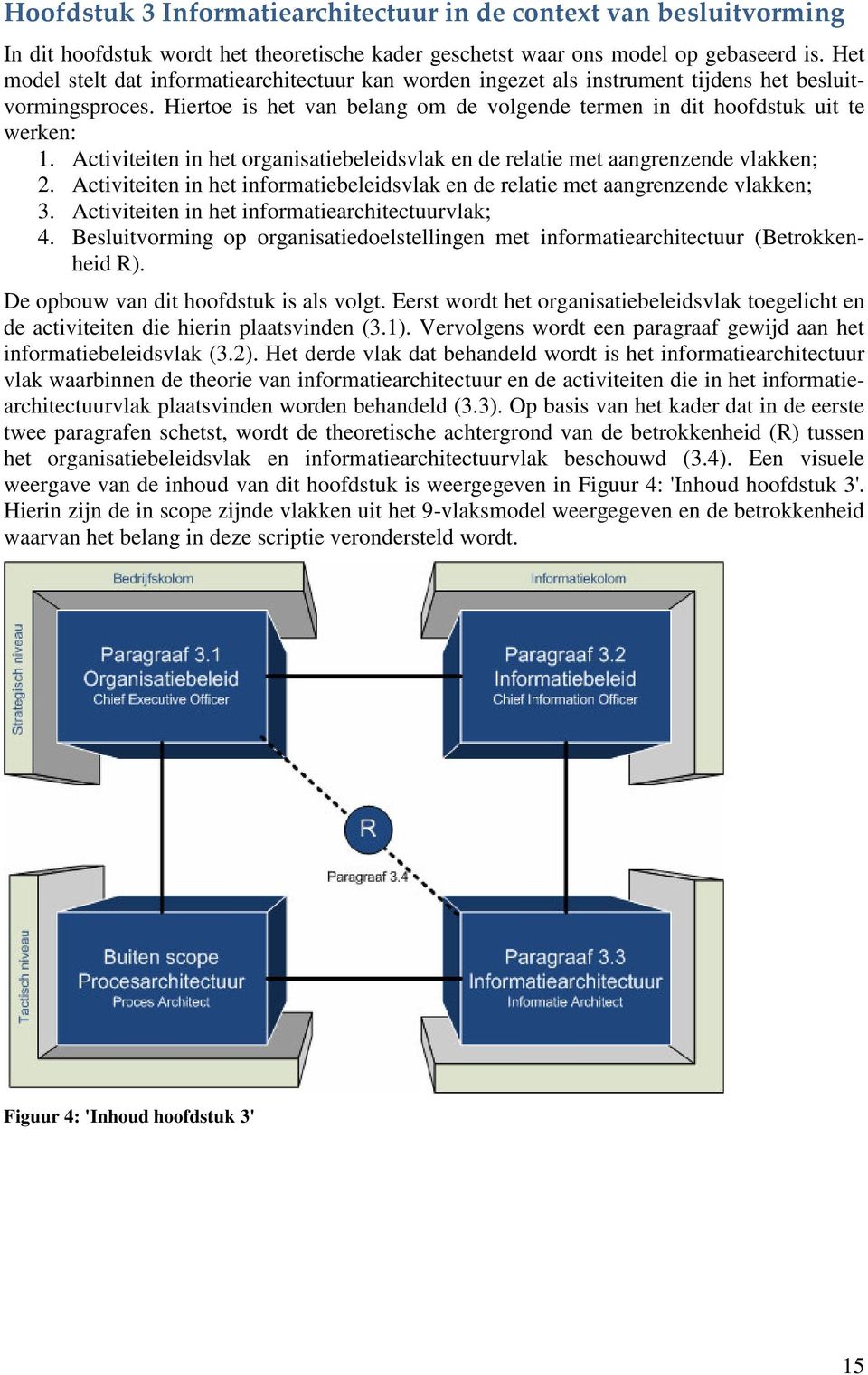Activiteiten in het organisatiebeleidsvlak en de relatie met aangrenzende vlakken; 2. Activiteiten in het informatiebeleidsvlak en de relatie met aangrenzende vlakken; 3.