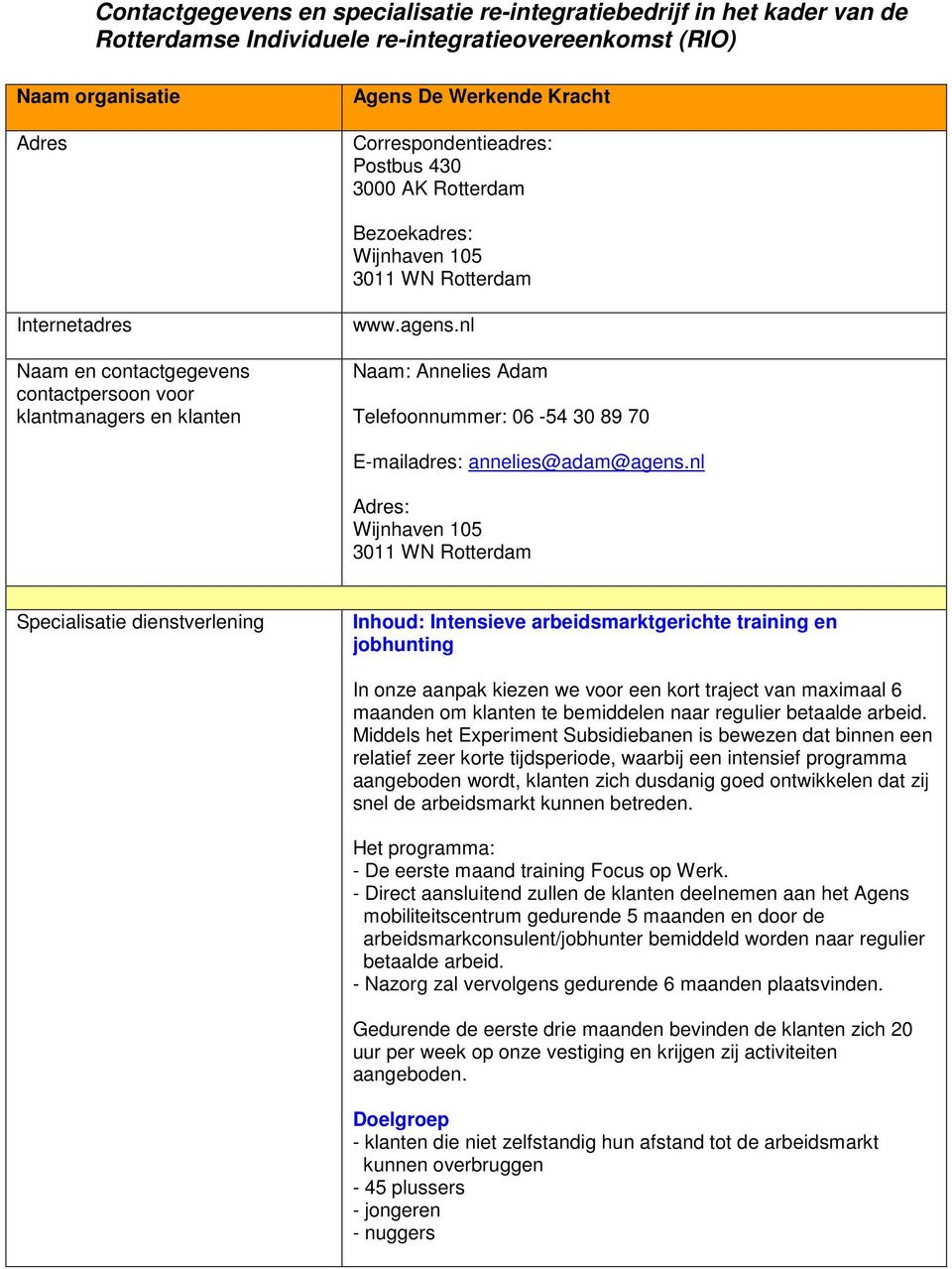 nl : Wijnhaven 105 3011 WN Rotterdam Inhoud: Intensieve arbeidsmarktgerichte training en jobhunting In onze aanpak kiezen we voor een kort traject van maximaal 6 maanden om klanten te bemiddelen naar