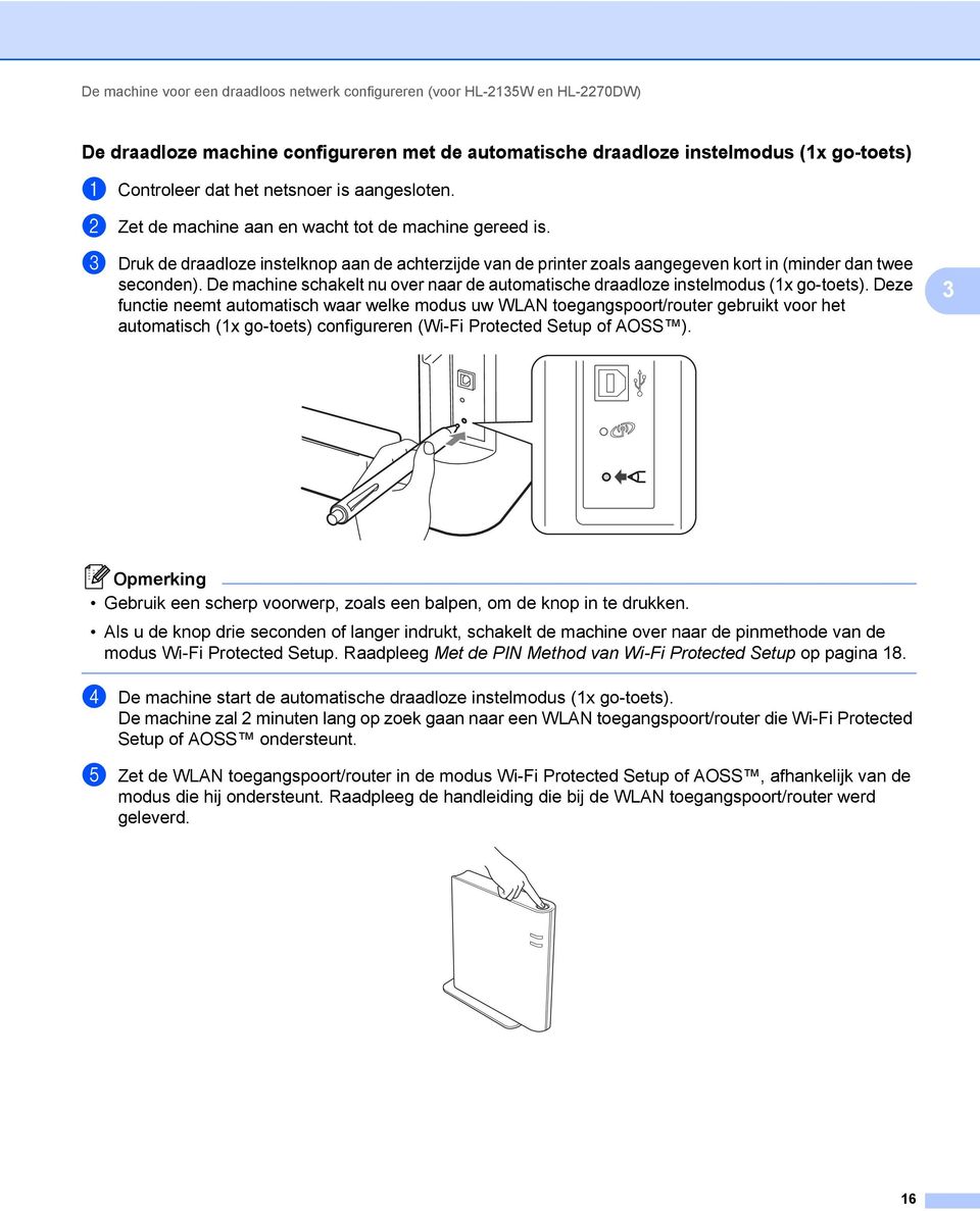 De machine schakelt nu over naar de automatische draadloze instelmodus (1x go-toets).