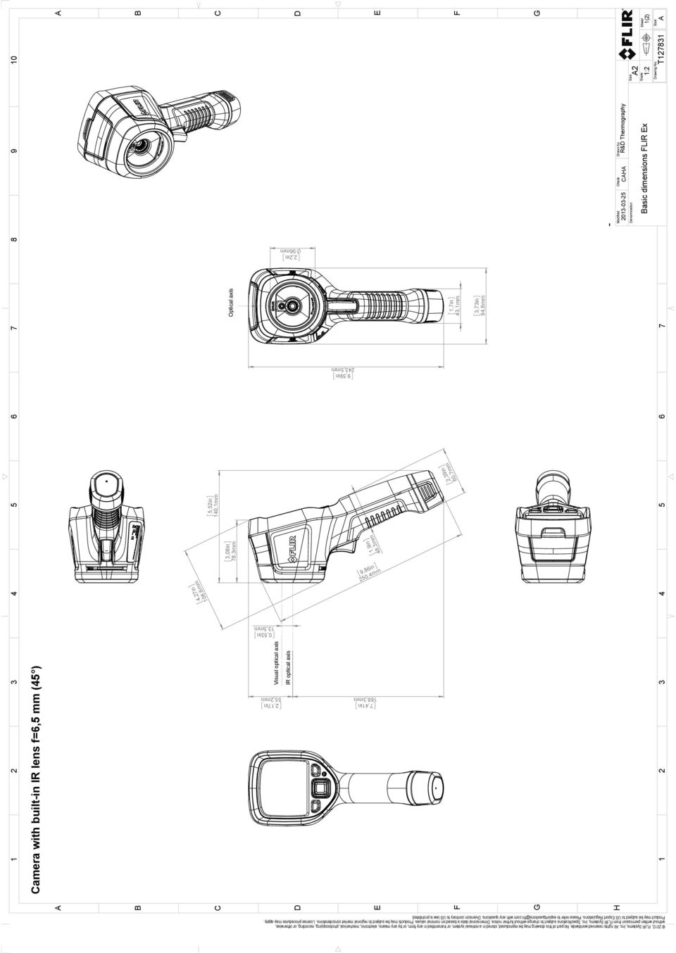 FLIR Ex Size 2 Scale 1:2 1 2 3 4 5 6 7 T127831 Drawing No. B C D E F G Sheet 1(2) Size 2012, FLIR Systems, Inc. ll rights reserved worldwide.