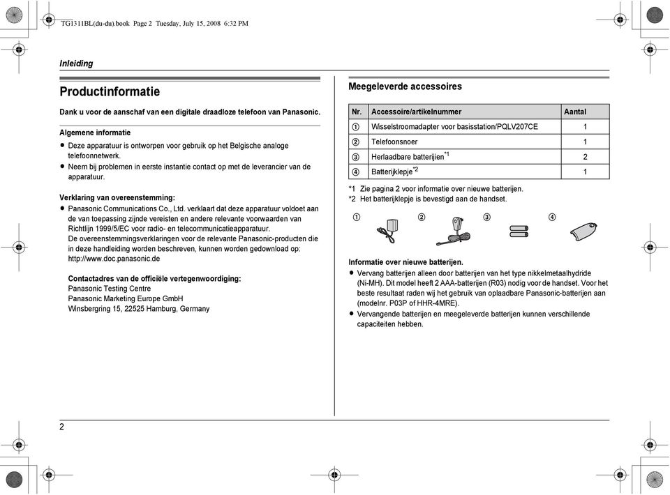 Verklaring van overeenstemming: L Panasonic Communications Co., Ltd.