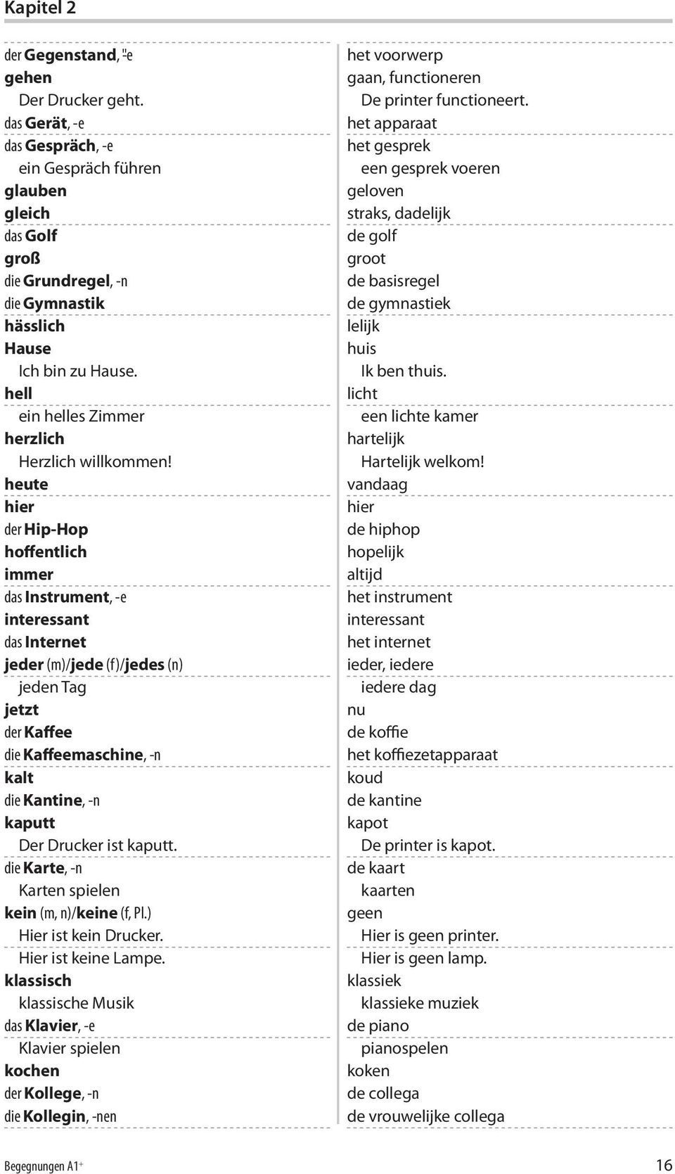 heute hier der Hip-Hop hoffentlich immer das Instrument, -e interessant das Internet jeder (m)/jede (f)/jedes (n) jeden Tag jetzt der Kaffee die Kaffeemaschine, -n kalt die Kantine, -n kaputt Der