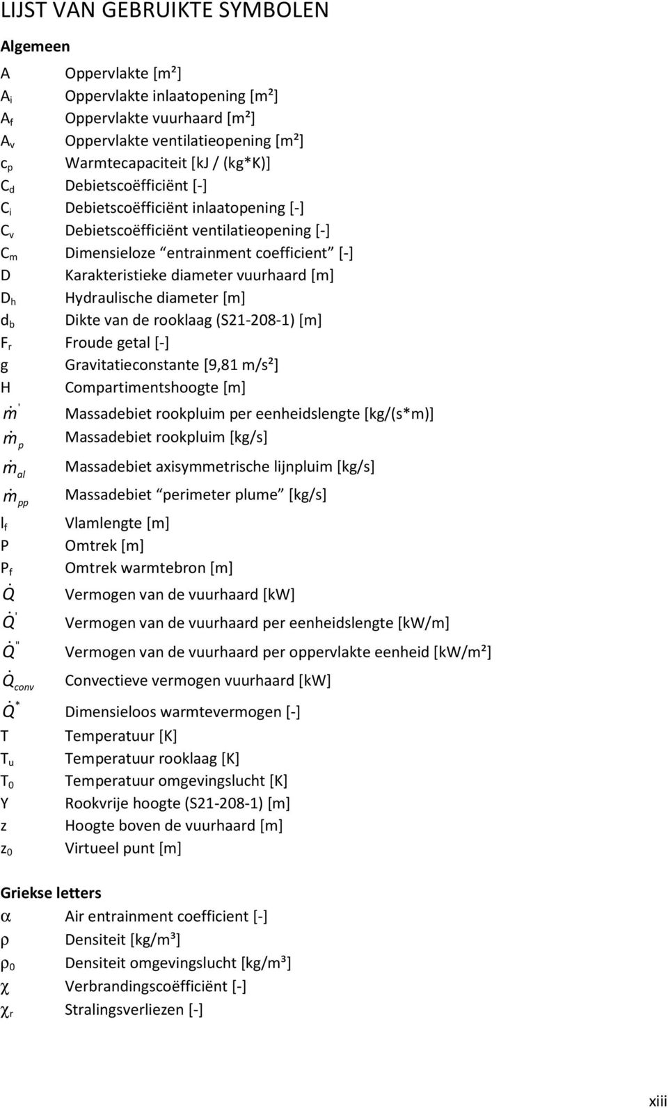 Hydraulische diameter [m] d b Dikte van de rooklaag (S21-208-1)[m] F r Froude getal [-] g Gravitatieconstante [9,81 m/s²] H Compartimentshoogte [m] ' m& Massadebiet rookpluim per eenheidslengte