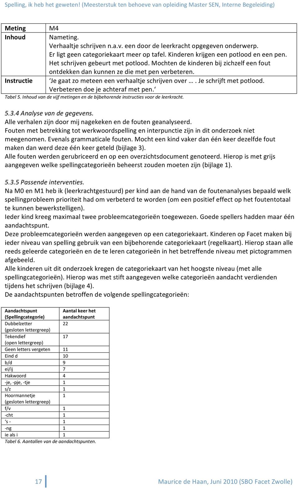 Verbeteren doe je achteraf met pen. Tabel 5. Inhoud van de vijf metingen en de bijbehorende instructies voor de leerkracht. 5.3.4 Analyse van de gegevens.