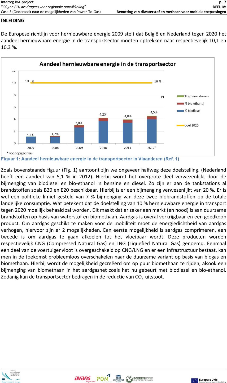 10,1 en 10,3 %. Figuur 1: Aandeel hernieuwbare energie in de transportsector in Vlaanderen (Ref. 1) Zoals bovenstaande figuur (Fig. 1) aantoont zijn we ongeveer halfweg deze doelstelling.